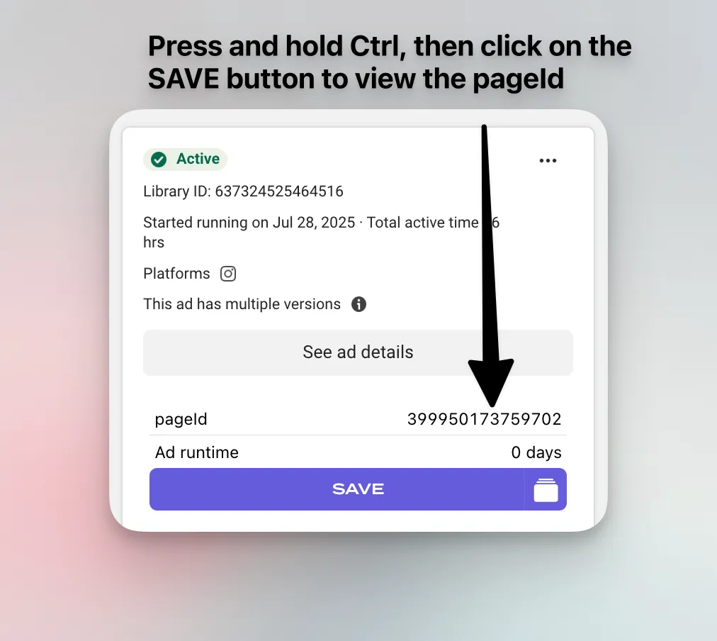 swipekit extension get pageId of any ad inside the facebook ad library