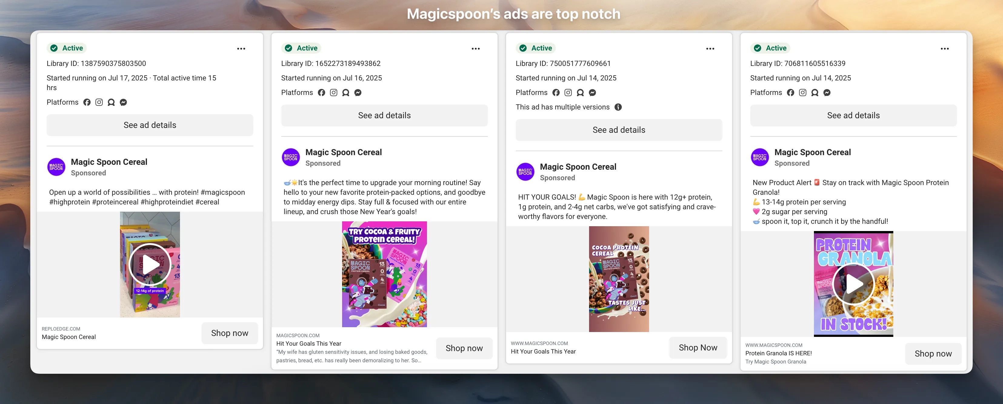 Magicspoon's ads on the Facebook ad librar