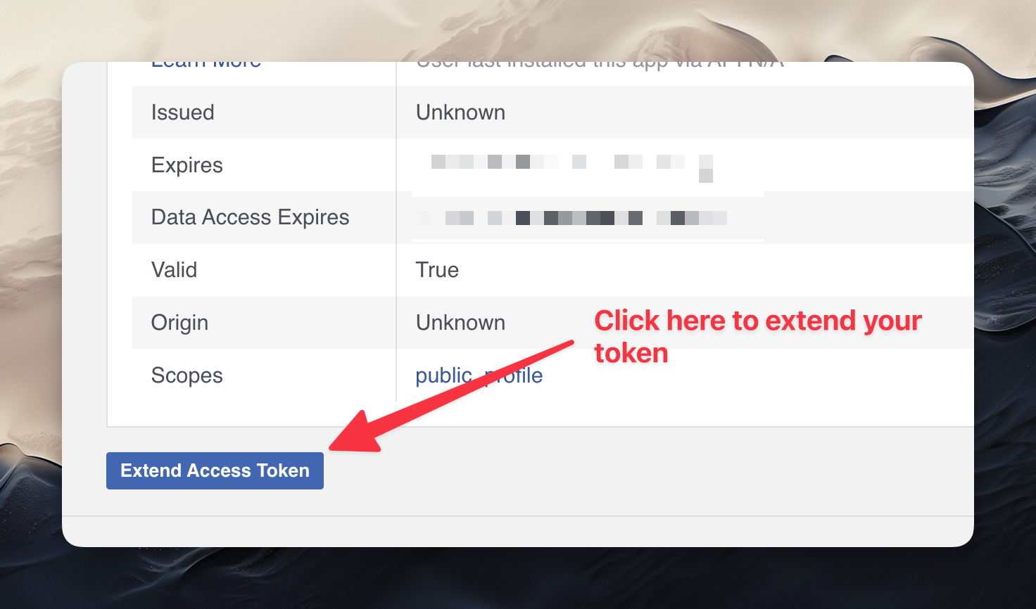 Extend Facebook API token