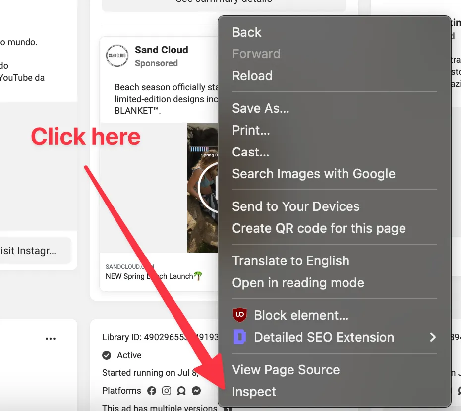 Downloading Ads from the Facebook Ad library using the inspect element method part 1